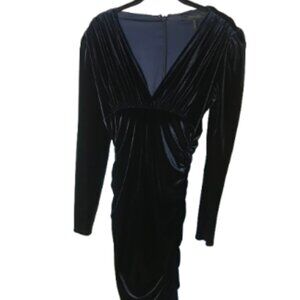 BCBGMAXAZRIA Navy Velvet Ruched Long Sleeve Dress (size S)